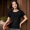 暮色剪影~法式荷叶边天丝亚麻一字肩针织短袖女短款显瘦百搭针织背心 商品缩略图1