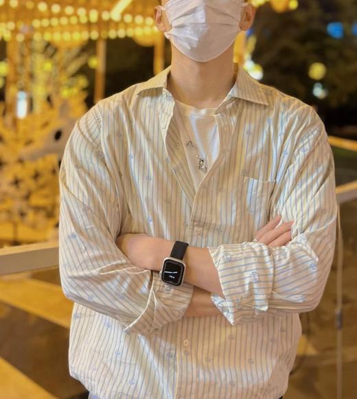 中性款条纹刺绣长袖衬衫zh012 商品图3