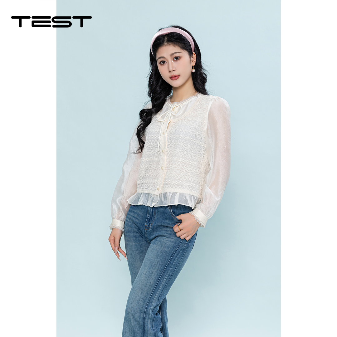 夏上新木耳边系带荷叶边减龄温柔风蕾丝小衫1262017