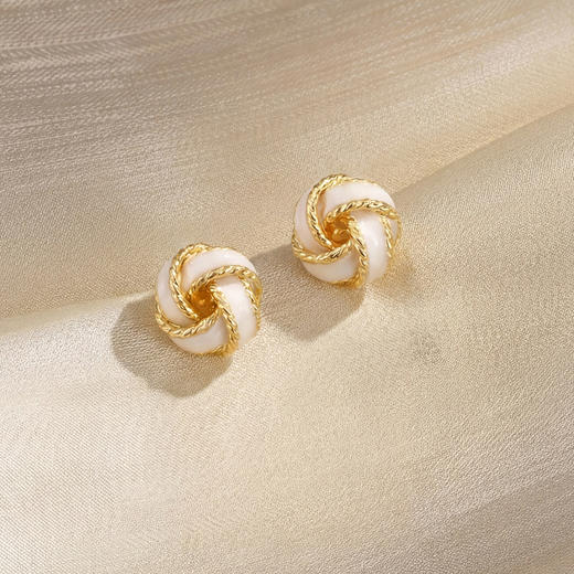 三彩2026新款立体扭结滴釉耳钉S925银针法式小香风艺术复古 商品图1