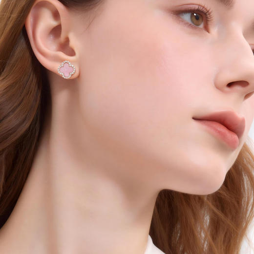 三彩2026新款玫瑰金四叶草海棠纹耳钉轻奢锆石幸运小众甜美气质女 商品图2