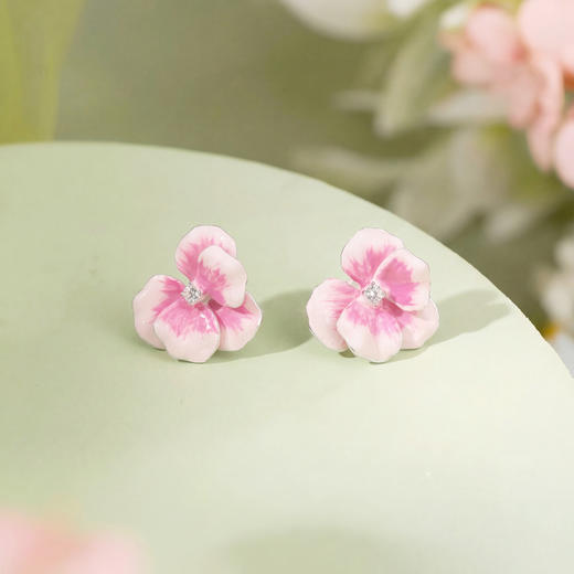 三彩2026新款立体蝴蝶兰花朵滴釉画漆耳钉S925银针多巴胺度假 商品图1