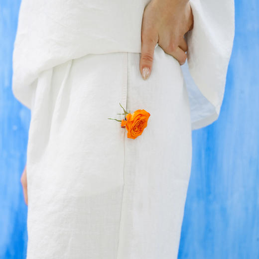 特绽放178朵/东方既白*zijun联名系列砂洗汉麻印花腰贴毛边九分裤 商品图3