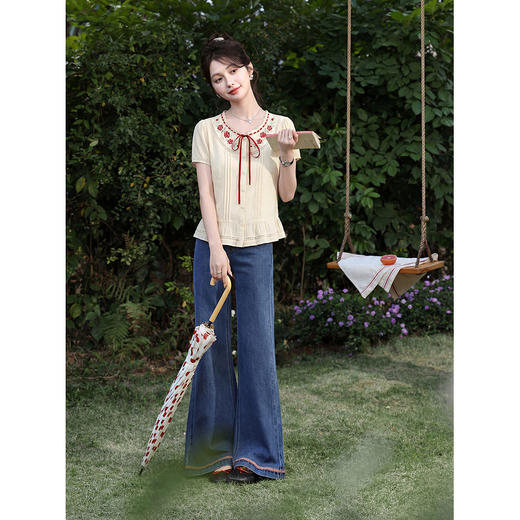 鹿向南【0405/20:00新品】杏色短袖衬衫 商品图3