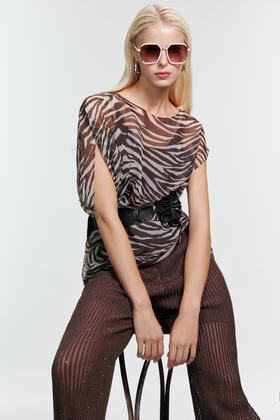 SAFICOO 不对称蝙蝠袖欧根纱衬衣