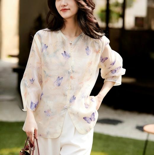 欧根纱「蝶梦飞舞」新中式套装  如东方水墨蝴蝶印花 商品图7