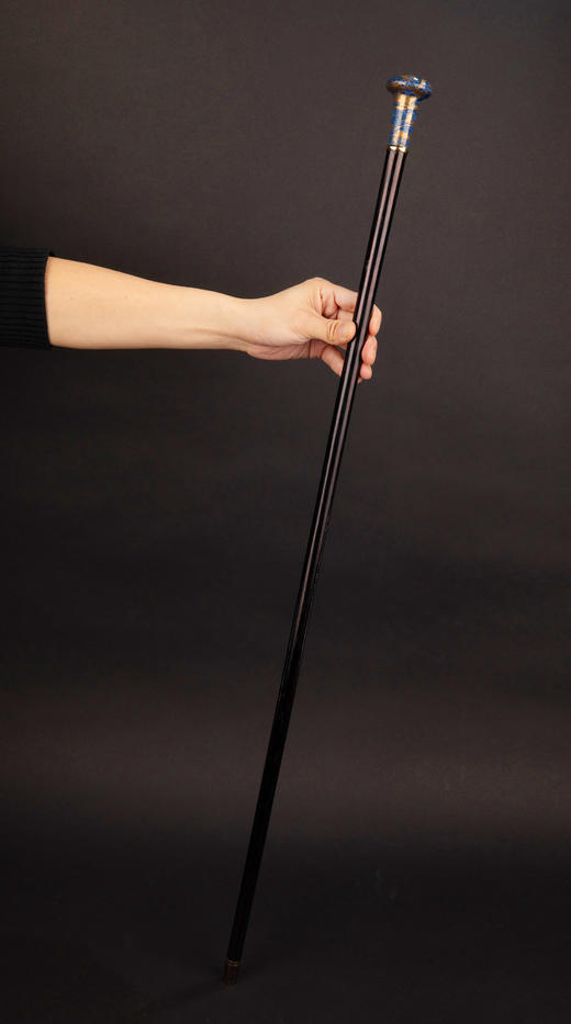 独角鹿西洋古董1910年代中国出品蓝地描金花鸟纹主题瓷手柄硬木手杖 商品图1