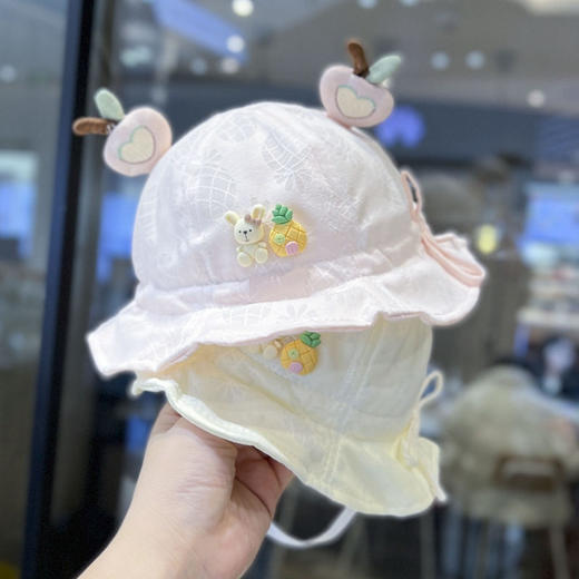 夏季薄款婴儿遮阳帽吸汗透气幼儿渔夫帽春秋款可调节超萌宝宝盆帽 商品图2