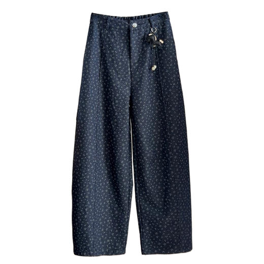 春季新款 【韩系碎花阔腿休闲裤】后松紧高腰 宽松显瘦百搭弯刀裤  商品图1