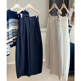 【设计感松紧腰弯刀裤】春新款 简约纯色小个子 宽松休闲显瘦阔腿裤潮 