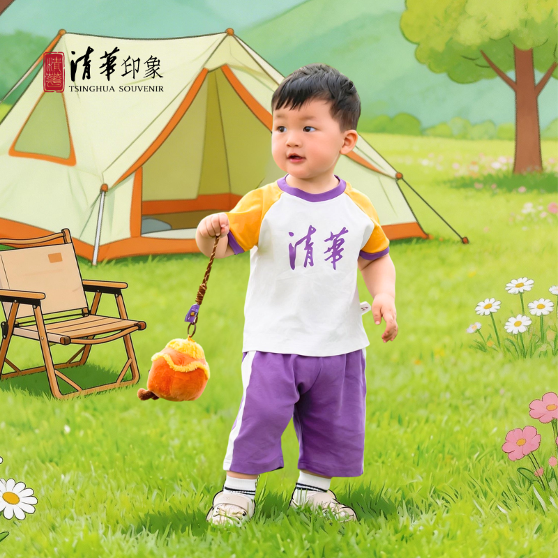 清华文创儿童短袖撞色套装