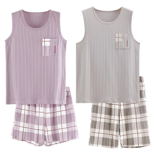 新款棉质睡衣女夏季甜美休闲吊带两件套无袖砍肩家居服夏天 商品图4