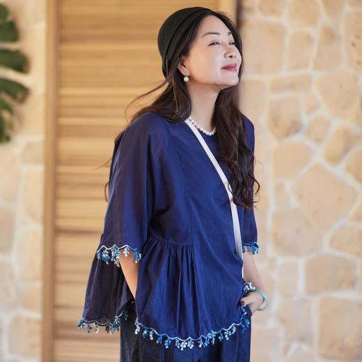 【林栖设计小店】植物染色|手工花边纯棉多色2026夏新款衬衫上衣两件套 商品图4