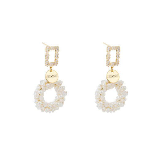 三彩2026新款法式小香风碎锆圆形吊坠耳环S925银针轻奢千金女 商品图3