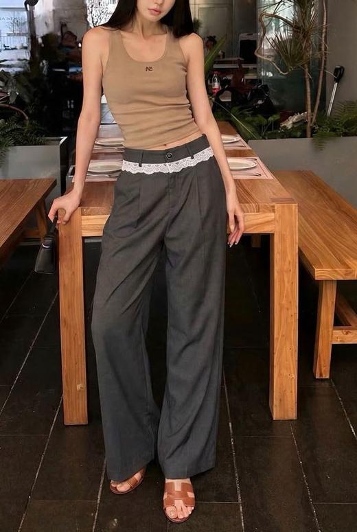 女款拼接蕾丝花边直筒长裤he025 商品图3