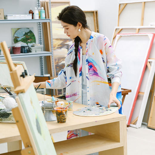 绽放175朵/「绽放-1」中长花衬衫*zijun联名系列亚麻印花长袖衬衣 商品图1