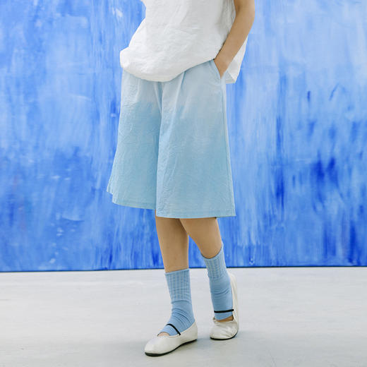 绽放182朵/晴空裤*zijun联名系列水洗皱棉亚麻渐变印花裙裤女中裤 商品图1