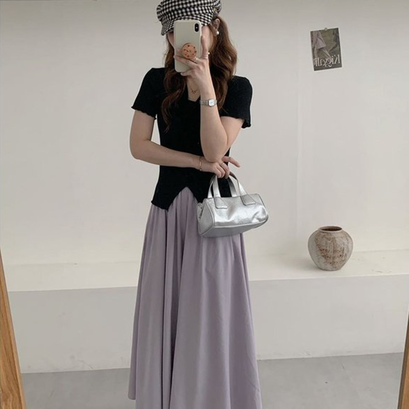 【89元/整套|韩系仙女套装】收腰木耳上衣+飘逸仙女裙裤，温柔显瘦