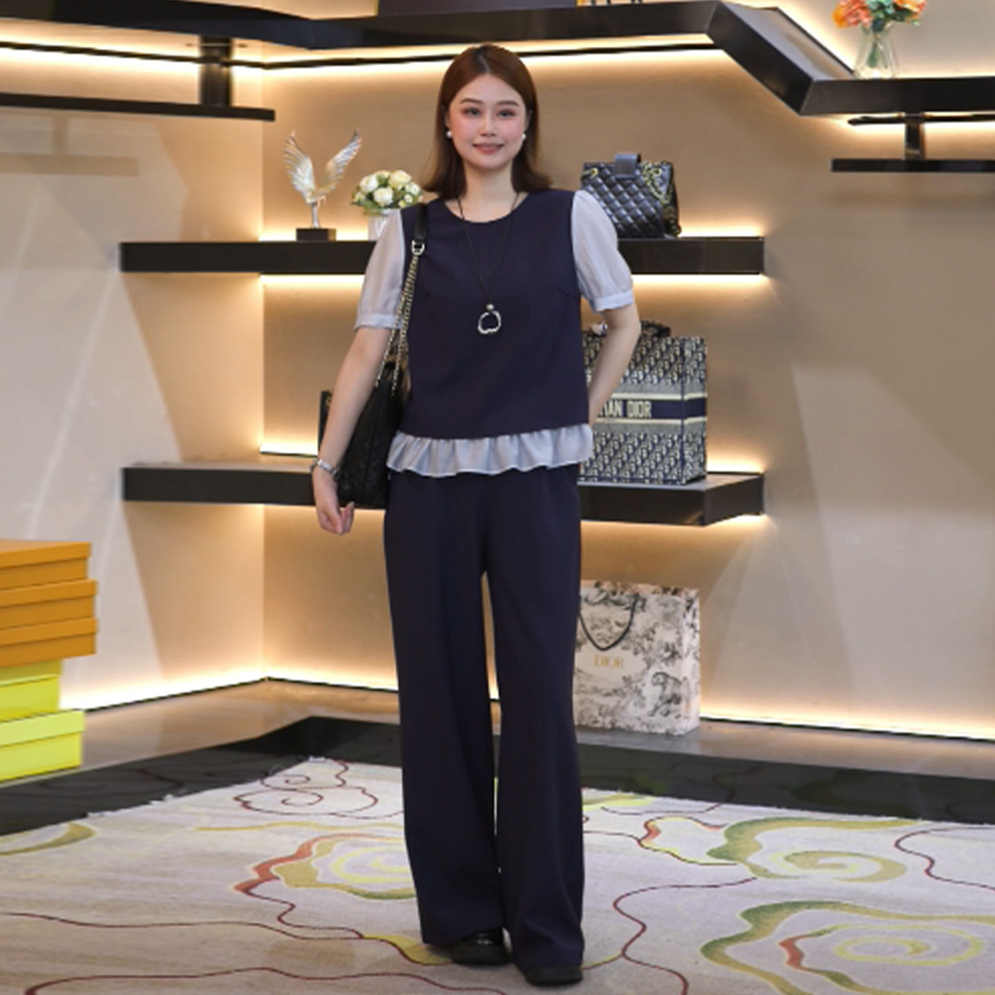 奢姿大码女装2026夏季减龄荷叶边拼接两件套胖妹妹半松紧时尚套装9962954659