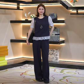 奢姿大码女装2026夏季减龄荷叶边拼接两件套胖妹妹半松紧时尚套装9962954659