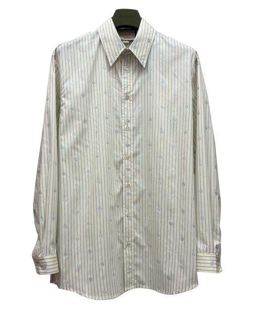 中性款条纹刺绣长袖衬衫zh012 商品图0