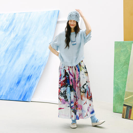 绽放174朵/「余味-2」花半裙*zijun联名系列亚麻印花中长款半身裙 商品图3