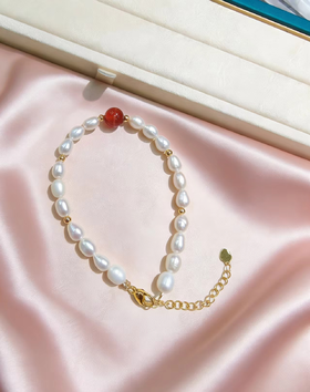 水滴大米+红玛瑙 5-6mm珍珠手链 红火点缀 日常戴 [发：58]