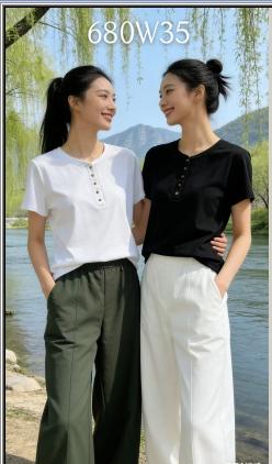 680W35新款夏款长绒棉金扣短袖 商品图0