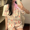 冰丝睡衣女绝美印花卉高颜值短袖短裤两件套夏季薄款家居服女批发 商品缩略图1