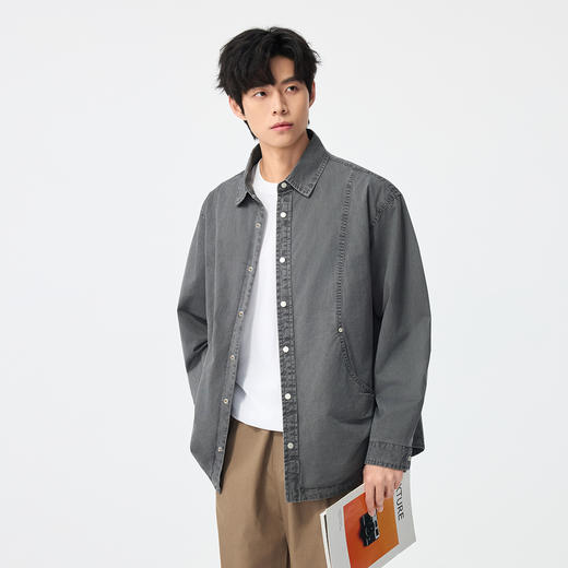 gxgjeans男装【棉100%】男士翻领夹克2026春款按扣时尚百搭衬衫外套男K&C 商品图2