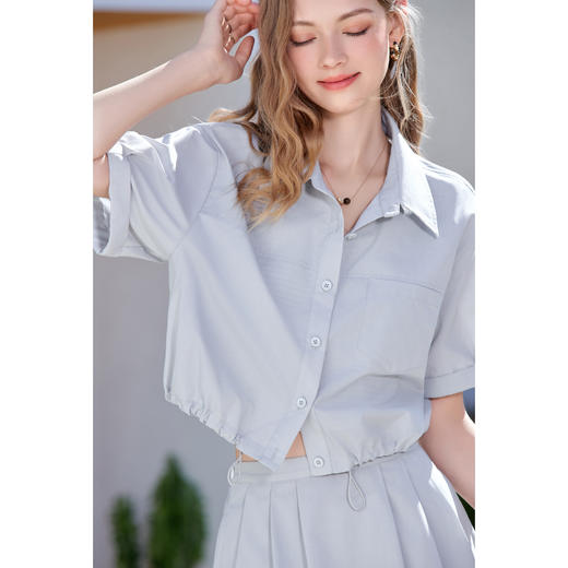 【百图lulu定制】【氧气套装】设计感假两件衬衫+半身裙两件套 短袖衬衫 A字半裙 套装 商品图2