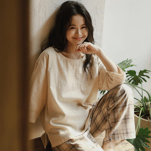 全棉双层纱~七分袖九分裤纯棉女士睡衣春夏季全棉纱布可外穿套头家居服套装 商品图4