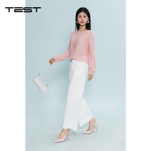 夏上新菱格烫钻针织衫温柔风宽松长袖百搭针织1262009 商品图1