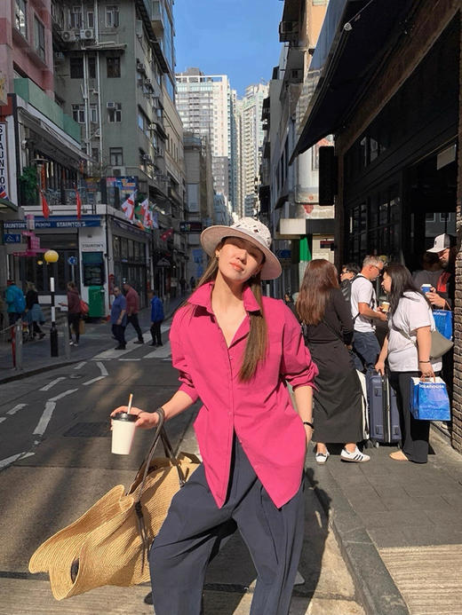 直接白三个度人间富贵粉纯棉衬衫 商品图8