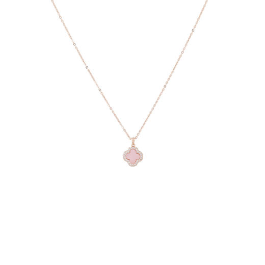 三彩2026新款玫瑰金四叶草海棠纹吊坠项链轻奢锆石国风幸运温柔女 商品图1