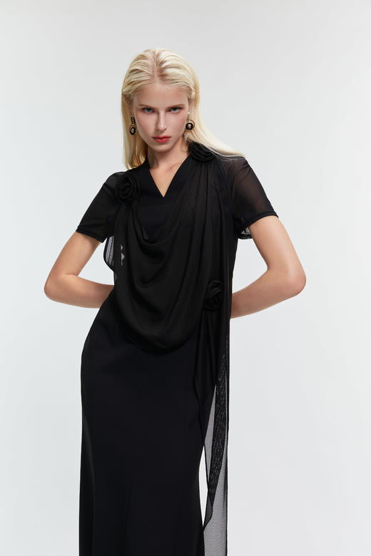 SAFICOO 收腰显瘦网纱短袖气质连衣裙 商品图2