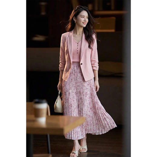 米思阳2026夏季新款轻职通勤风 亚麻七分袖西服 含垫肩 西装外套1182 商品图4