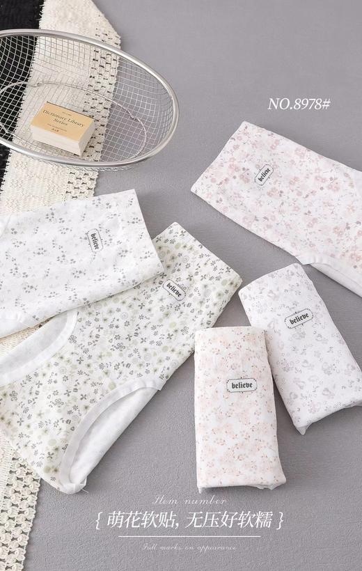 新款女士印花碎花无缝内裤裸氨棉舒适透气三角裤高腰中大版8978 商品图1