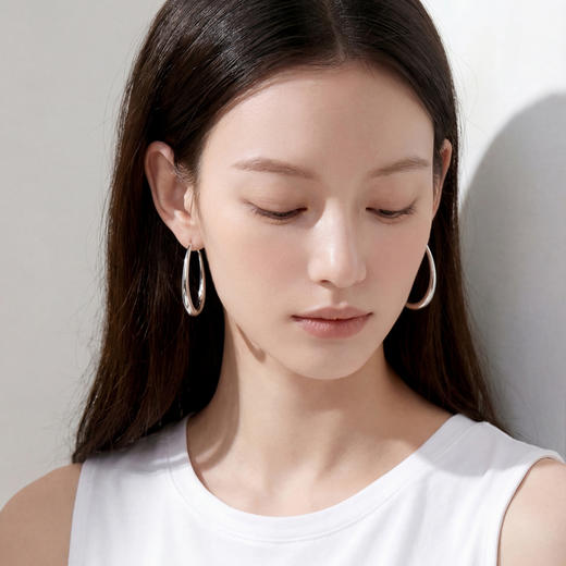 三彩2026新款水滴光面hoops耳圈耳环S925银针简约清冷感 商品图1