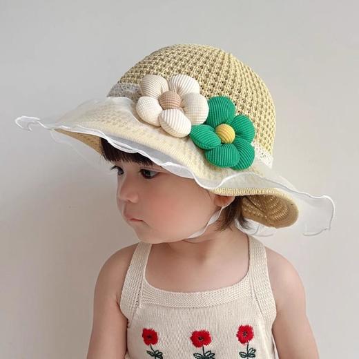 宝宝防晒帽儿童帽子夏季女童遮阳草帽夏天外出太阳帽沙滩帽女孩草3岁-8岁 商品图1