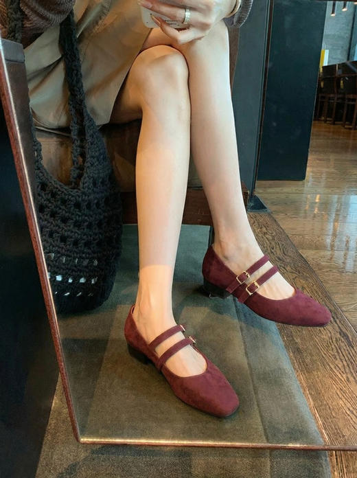 三色复古双带内增高玛丽珍小跟鞋 商品图5