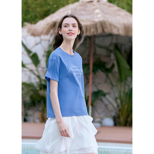 【百图lulu定制】【蕾丝字母T】 设计感  蕾丝字母  圆领  短袖T恤 商品图2