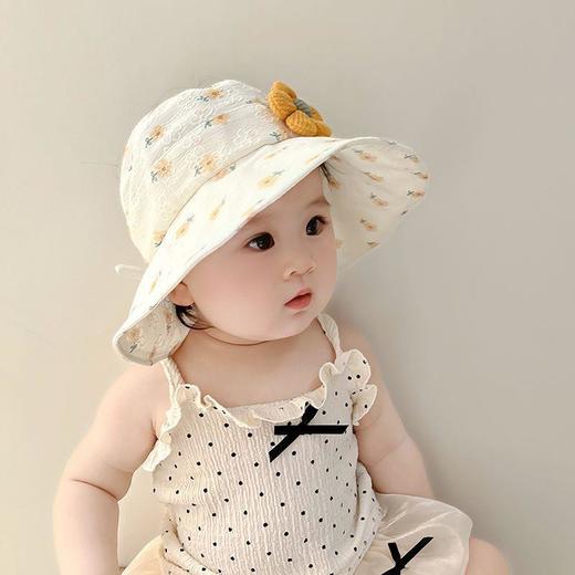 宝宝防晒帽子女童清新小花大帽檐空顶帽夏天女宝宝透气遮阳太阳帽8个月-4岁帽围45-52cm 商品图2