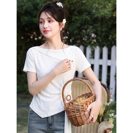 鹿向南【0405/20:00新品】不规则白色T恤短袖 商品图3