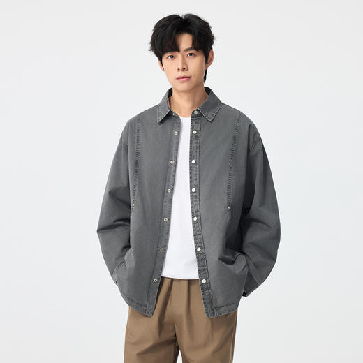 gxgjeans男装【棉100%】男士翻领夹克2026春款按扣时尚百搭衬衫外套男K&C 商品图3