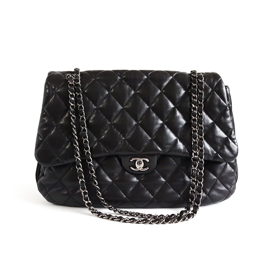 【95新】CHANEL香奈儿大号黑银羊皮机场包CF链条包单肩包中性款300326NJS07