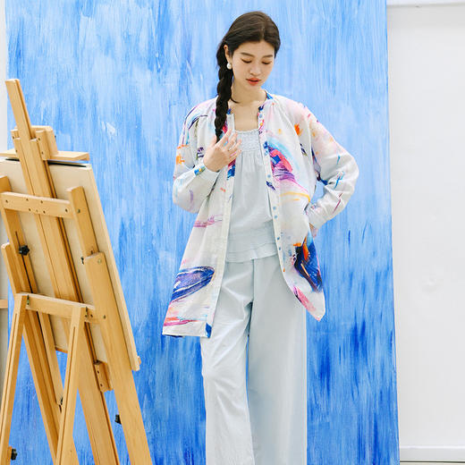 绽放175朵/「绽放-1」中长花衬衫*zijun联名系列亚麻印花长袖衬衣 商品图3