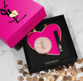 【送礼好物】圣罗兰黑皮 粉皮革气垫14g+YSL圣罗兰小金条 小黑条+限定礼盒礼袋 正装