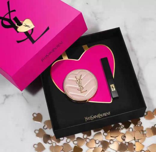 【送礼好物】圣罗兰黑皮 粉皮革气垫14g+YSL圣罗兰小金条 小黑条+限定礼盒礼袋 正装 商品图0