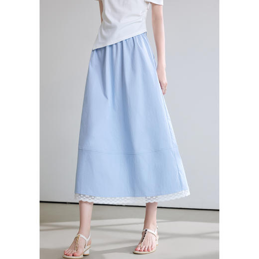 【百图lulu定制】【花边小蓝裙】浅蓝色  温柔风花边  高腰半身裙 商品图2